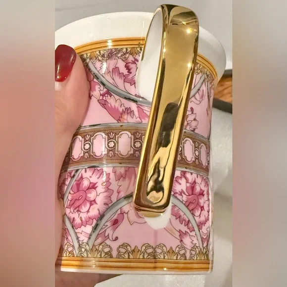 RARE Versace Rosenthal Collab Gold Trim Pink & Blue Mug Set New in Box - Picture 9 of 15